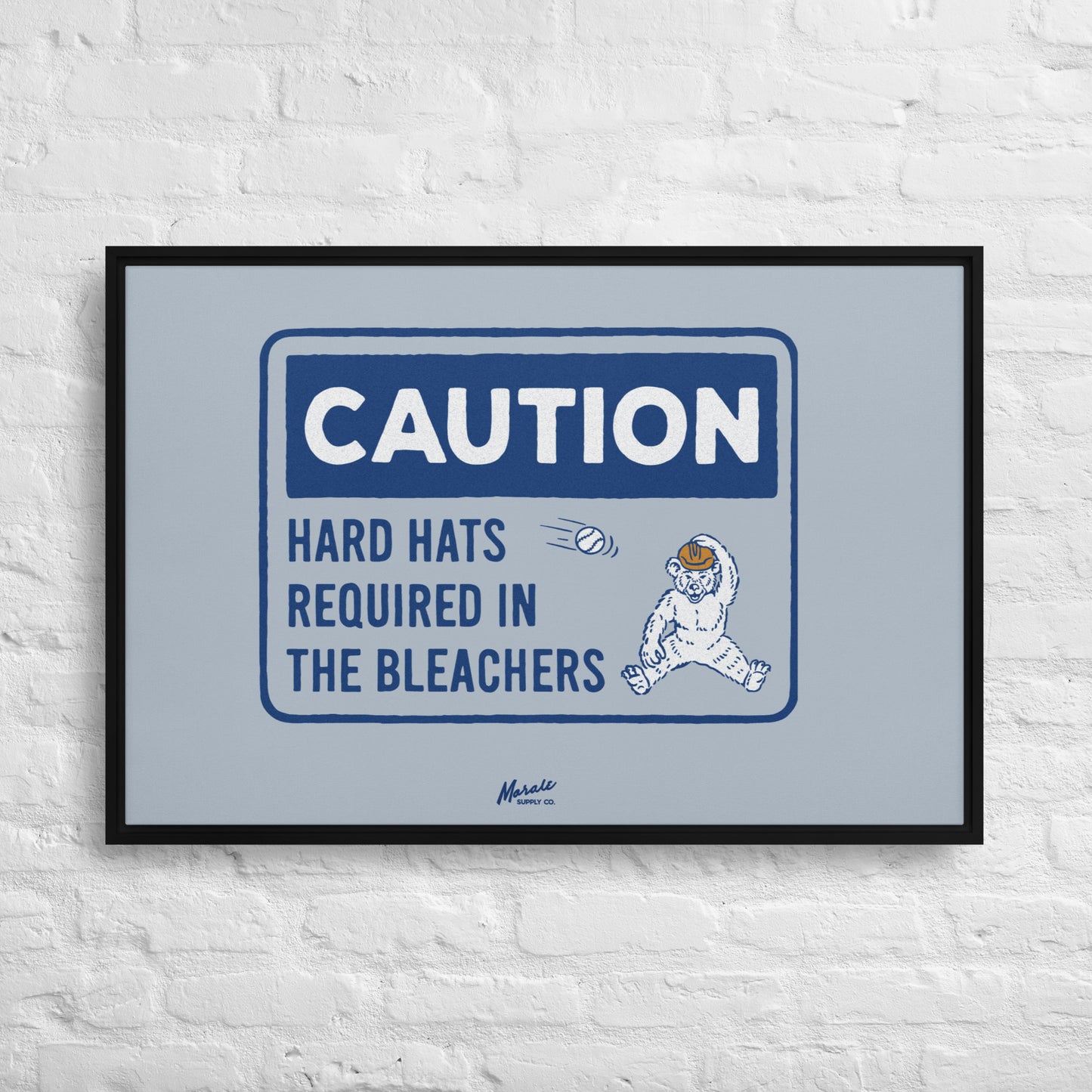 Hard Hats Required In The Bleachers Framed Canvas